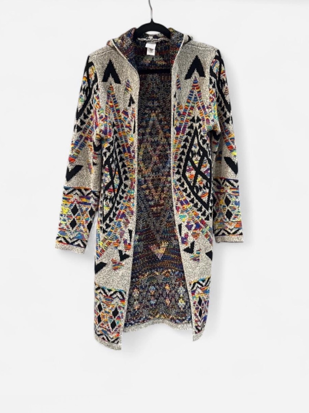 Northern Angel Aztec Hooded Cardigan long duster western boho cottagecore size L